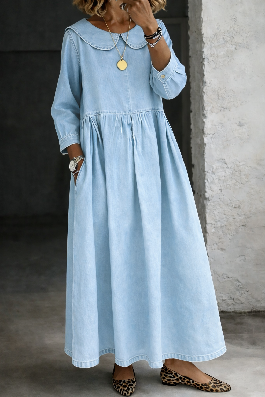 Clara - Denim Dress with Peter Pan Collar