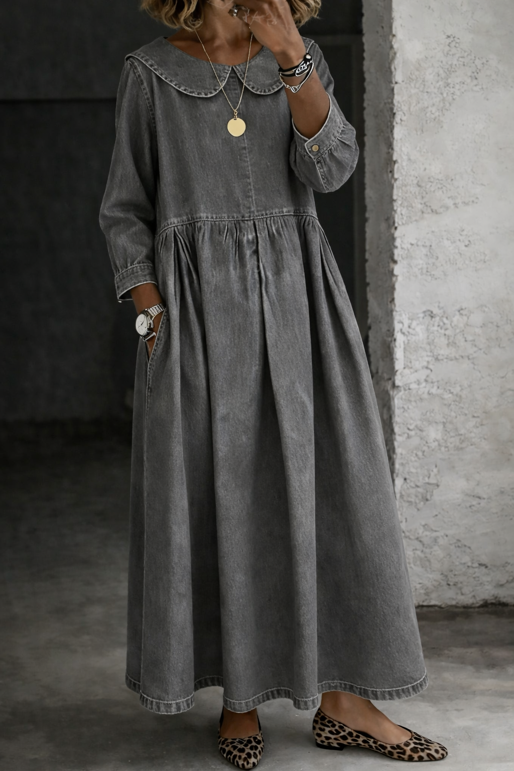Clara - Denim Dress with Peter Pan Collar