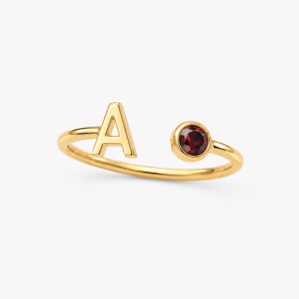 Bague réglable avec pierre de naissance initiale