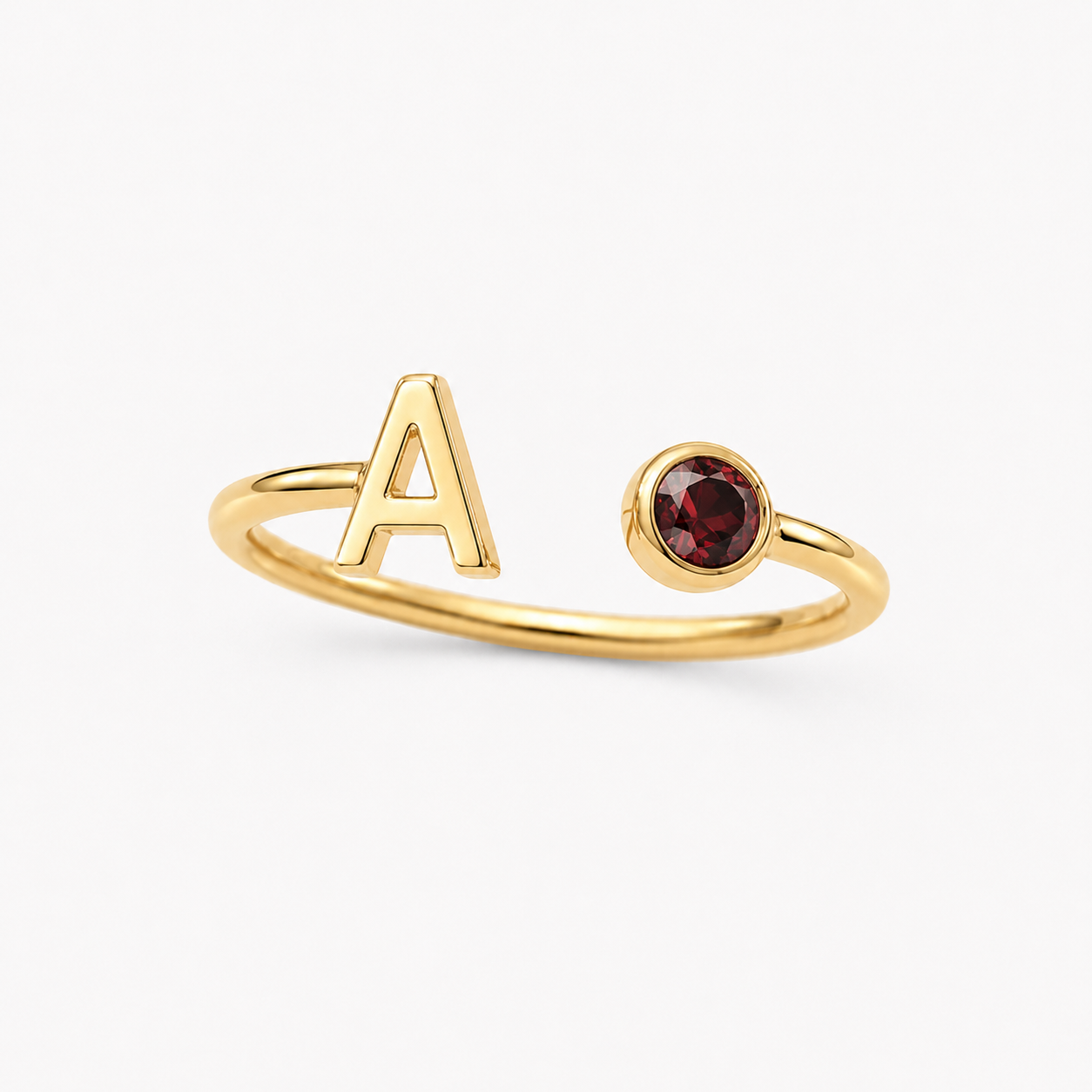 Bague réglable avec pierre de naissance initiale