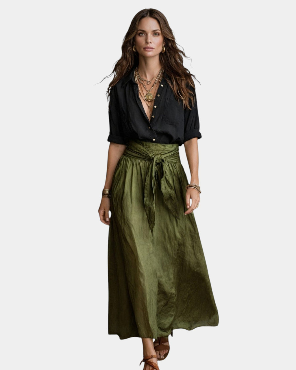 Dione - Jupe midi + chemise noire offerte