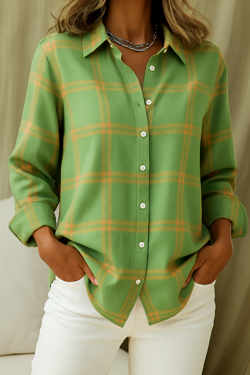 Chemise femme à carreaux col revers | Élégante & confortable
