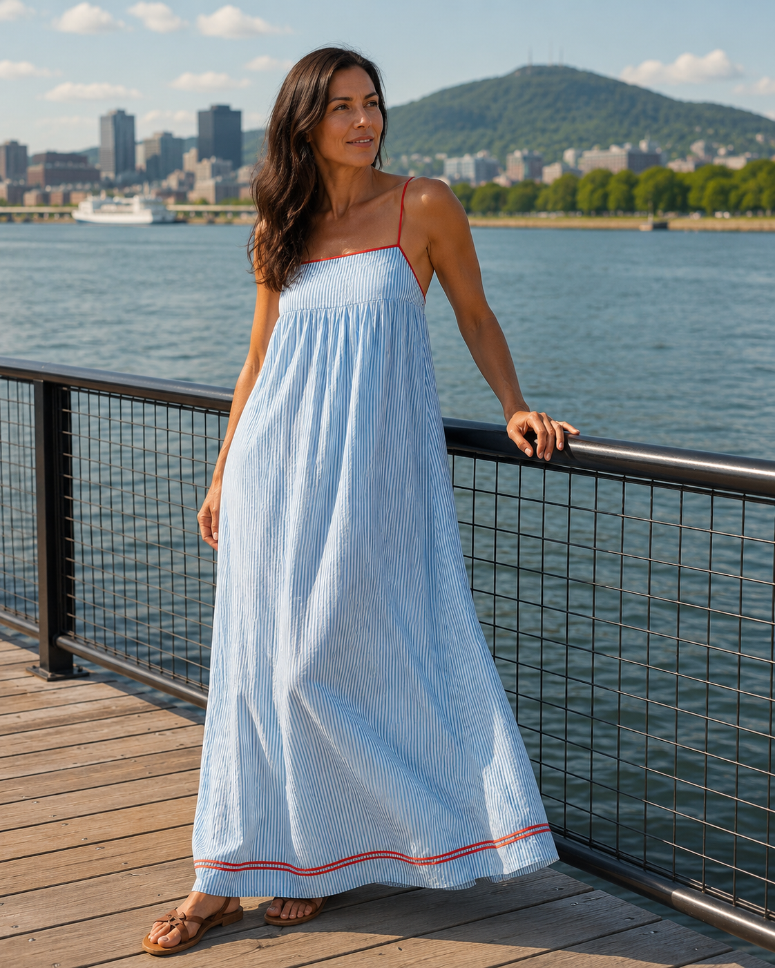 Hyselle - Robe longue femme à fines rayures et bretelles