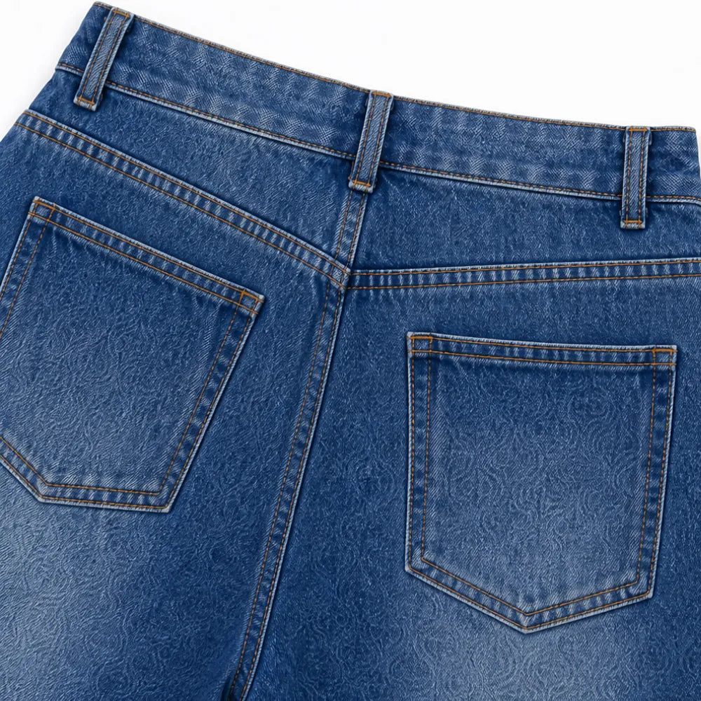 Jean Large Femme Velmora – Bleu, Œillets Laiton, Taille Haute