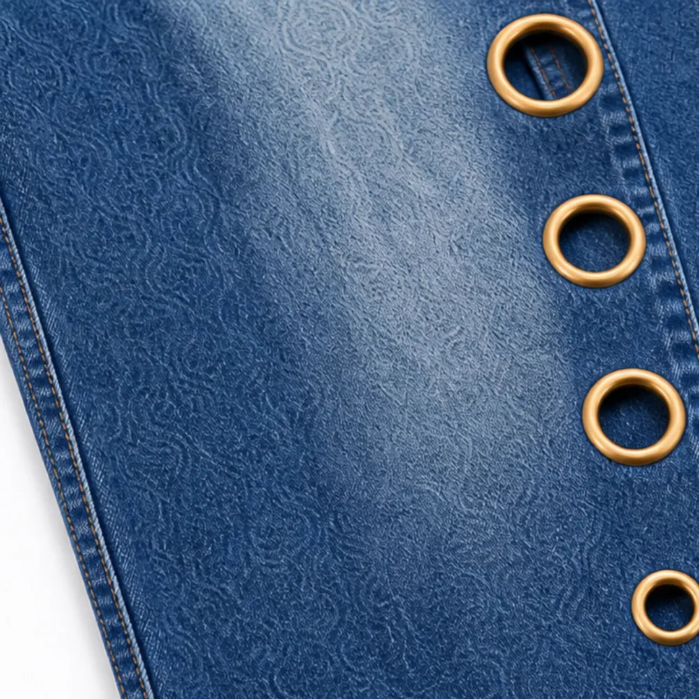 Jean Large Femme Velmora – Bleu, Œillets Laiton, Taille Haute