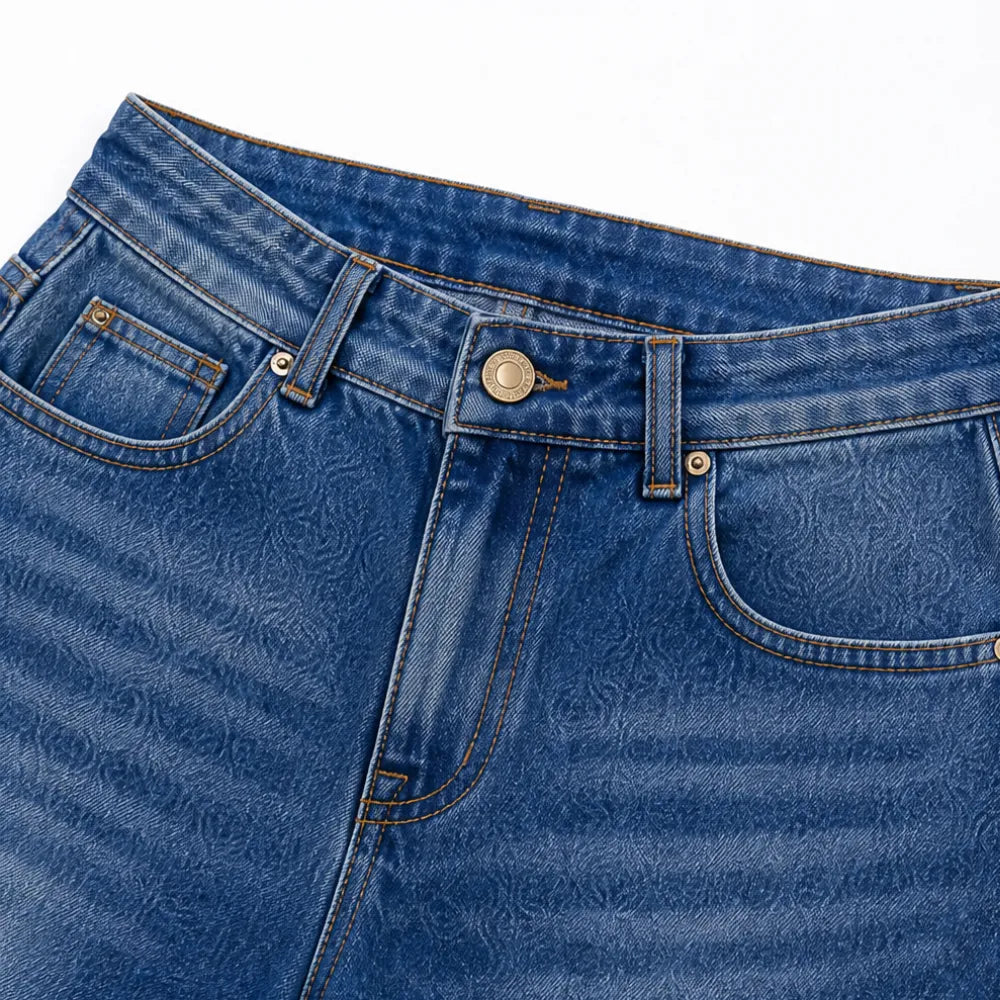 Jean Large Femme Velmora – Bleu, Œillets Laiton, Taille Haute