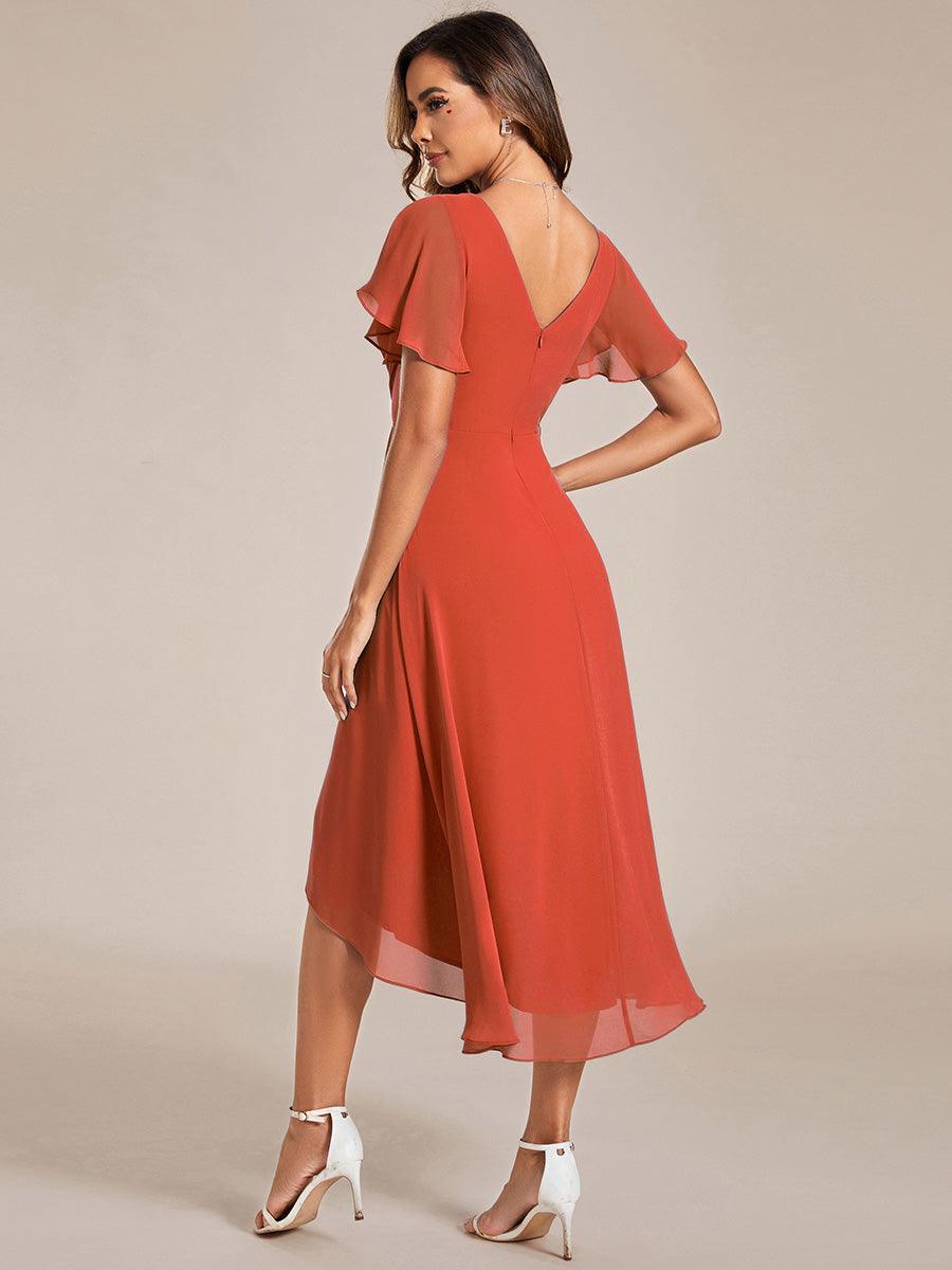 Robe femme d’invitée de mariage chic col V coupe fluide élégante