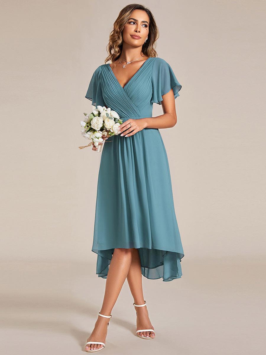 Robe femme d’invitée de mariage chic col V coupe fluide élégante