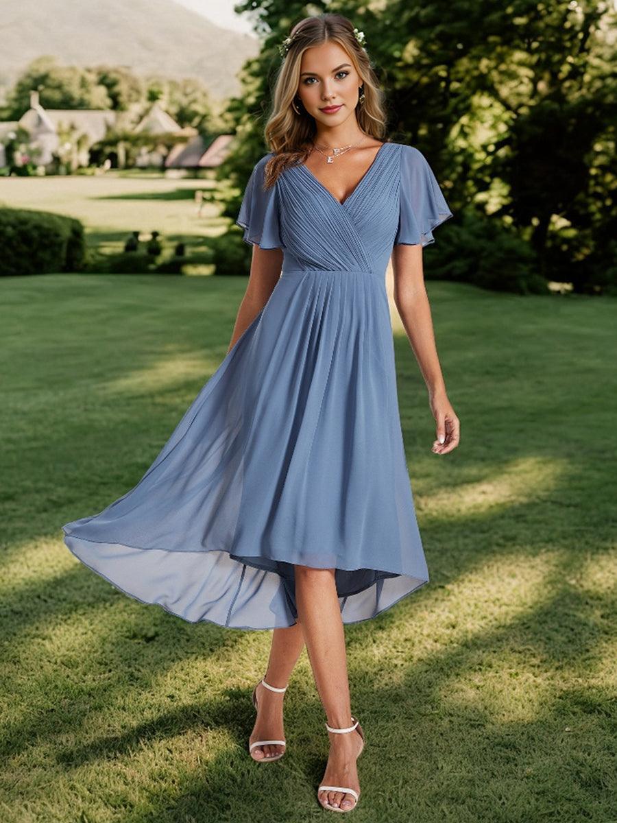 Robe femme d’invitée de mariage chic col V coupe fluide élégante