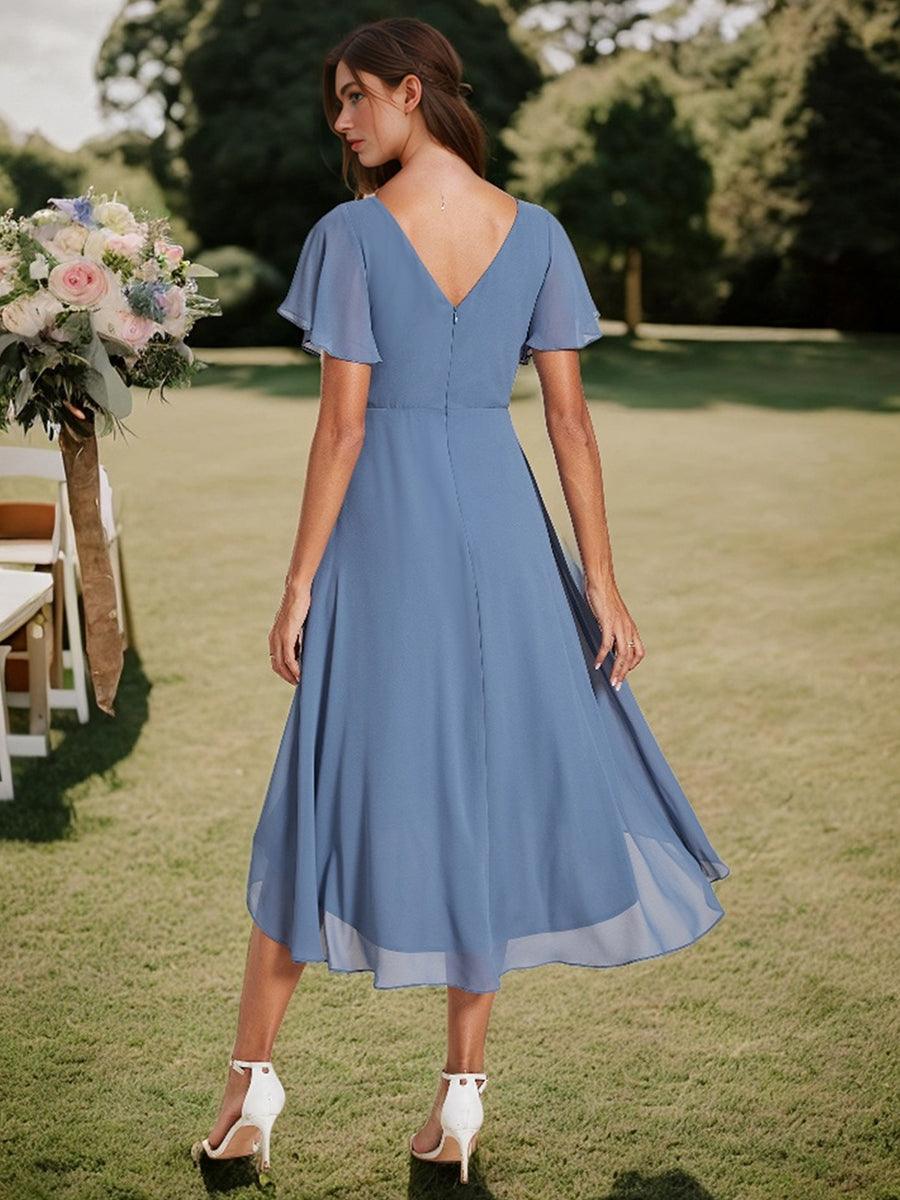 Robe femme d’invitée de mariage chic col V coupe fluide élégante
