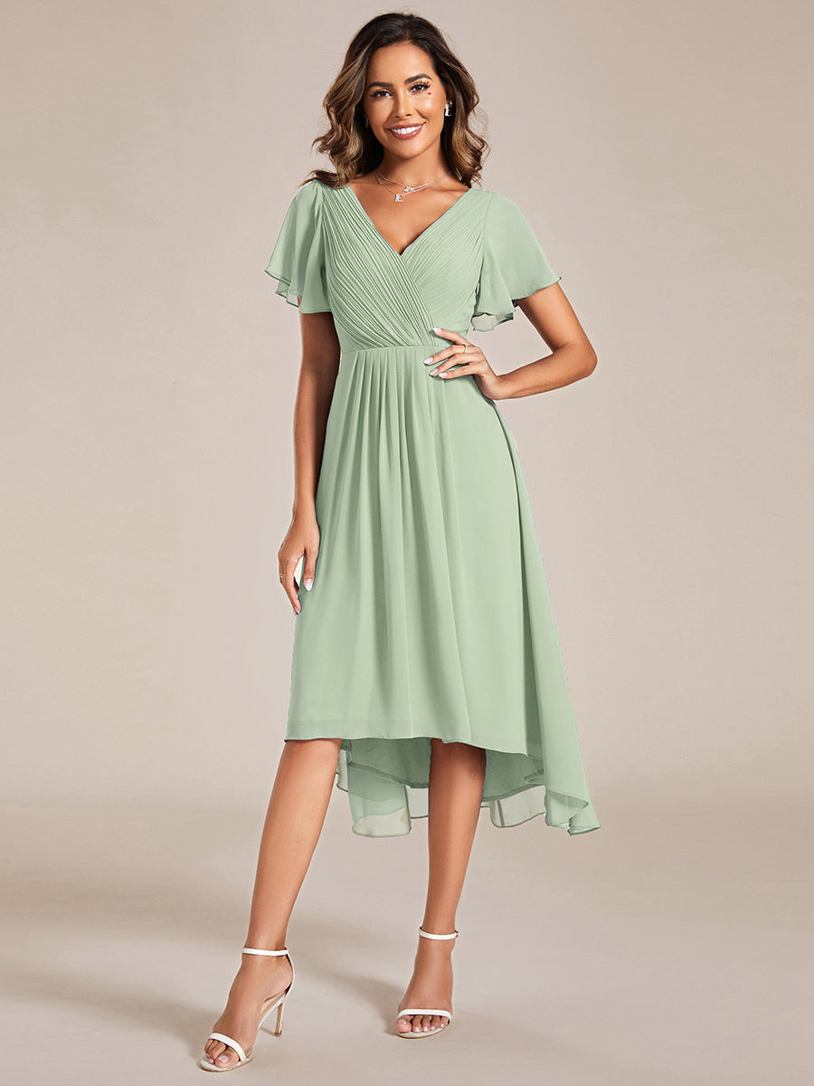 Robe femme d’invitée de mariage chic col V coupe fluide élégante