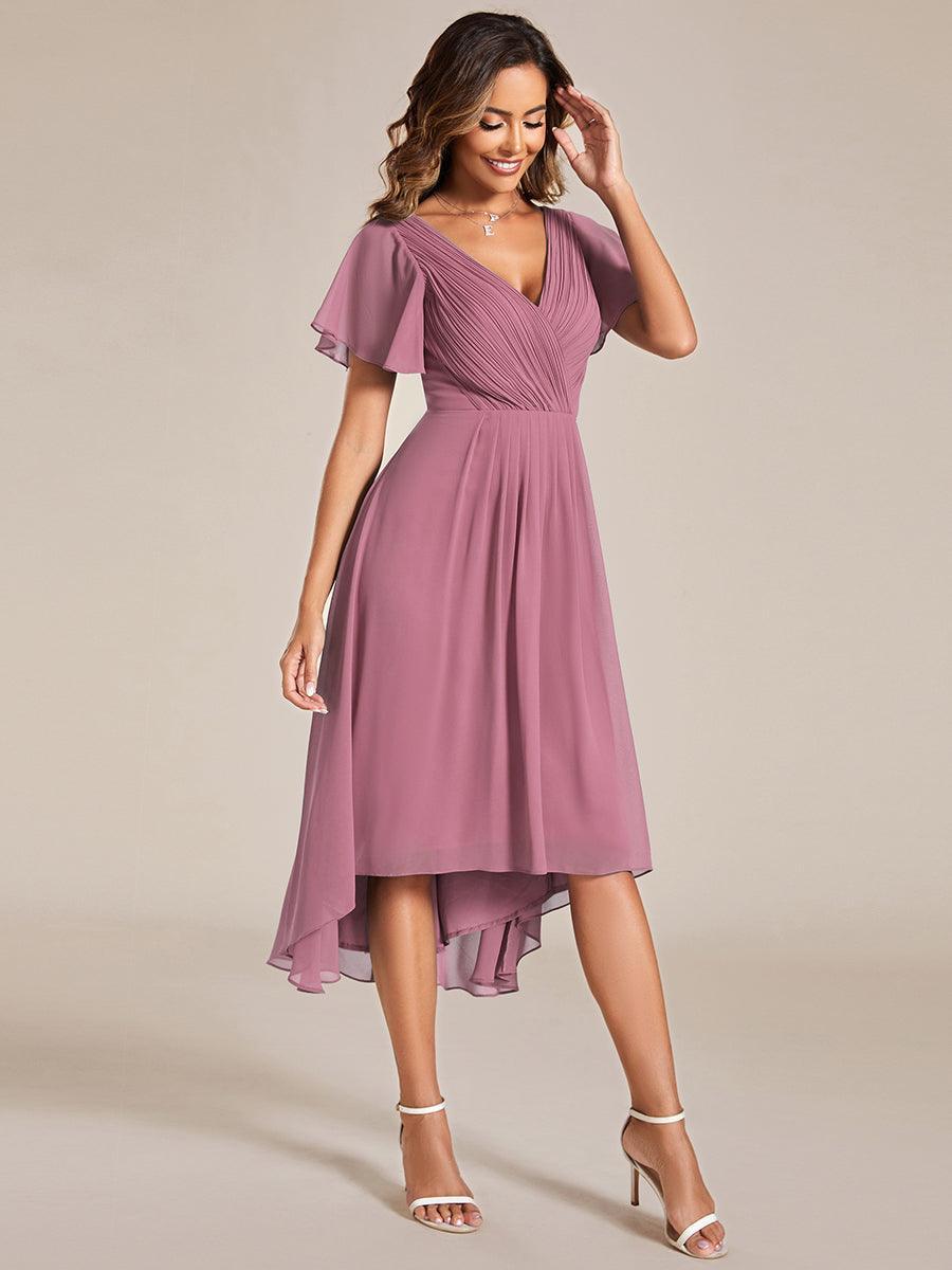 Robe femme d’invitée de mariage chic col V coupe fluide élégante