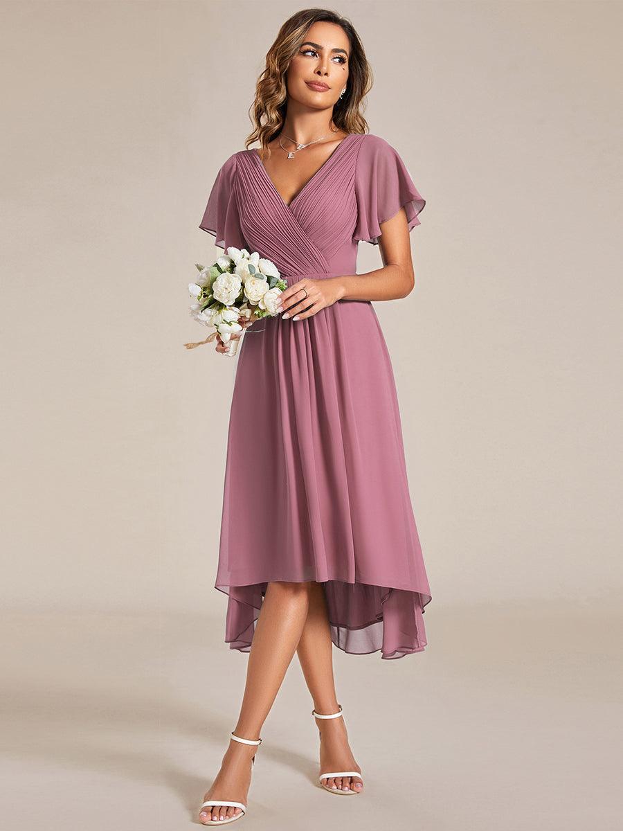 Robe femme d’invitée de mariage chic col V coupe fluide élégante