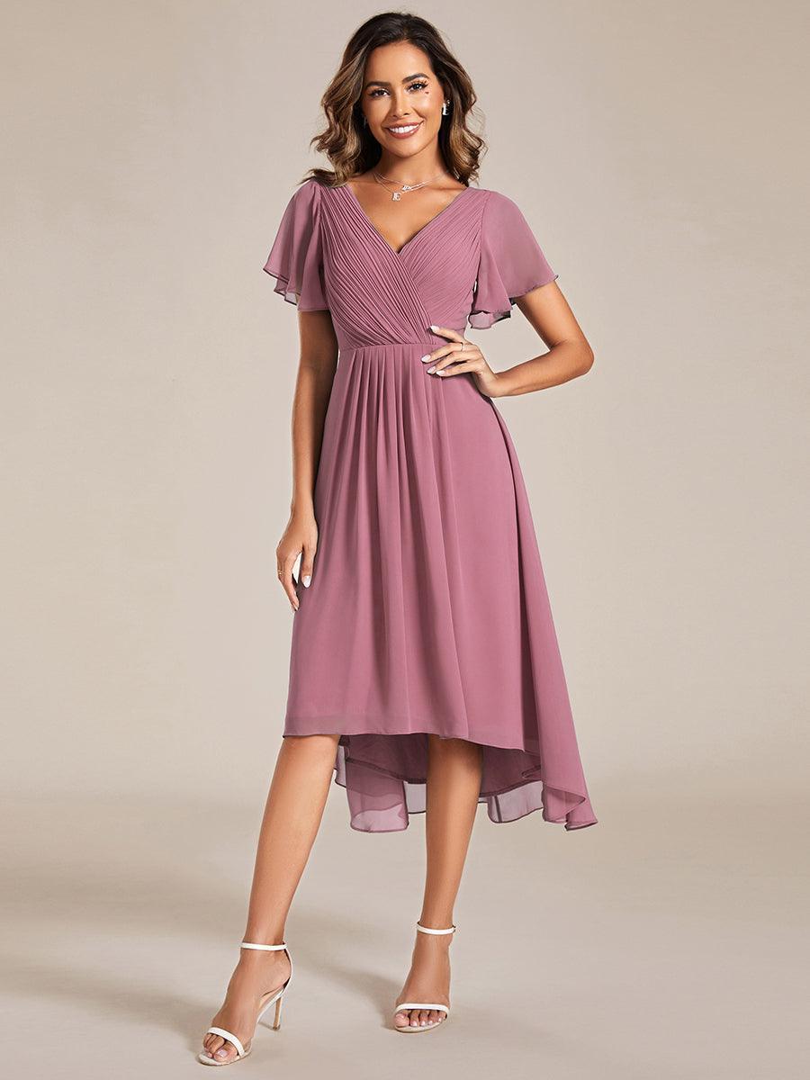 Robe femme d’invitée de mariage chic col V coupe fluide élégante