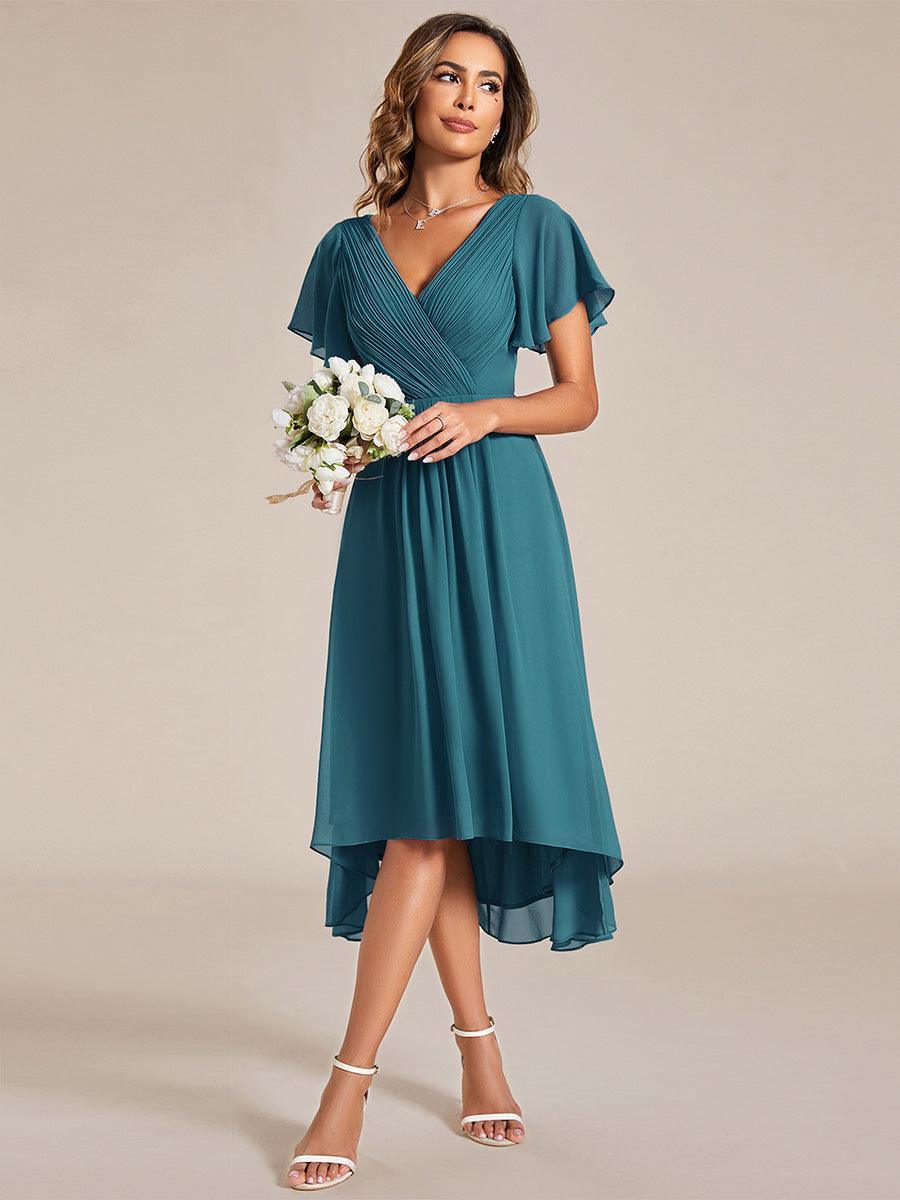 Robe femme d’invitée de mariage chic col V coupe fluide élégante