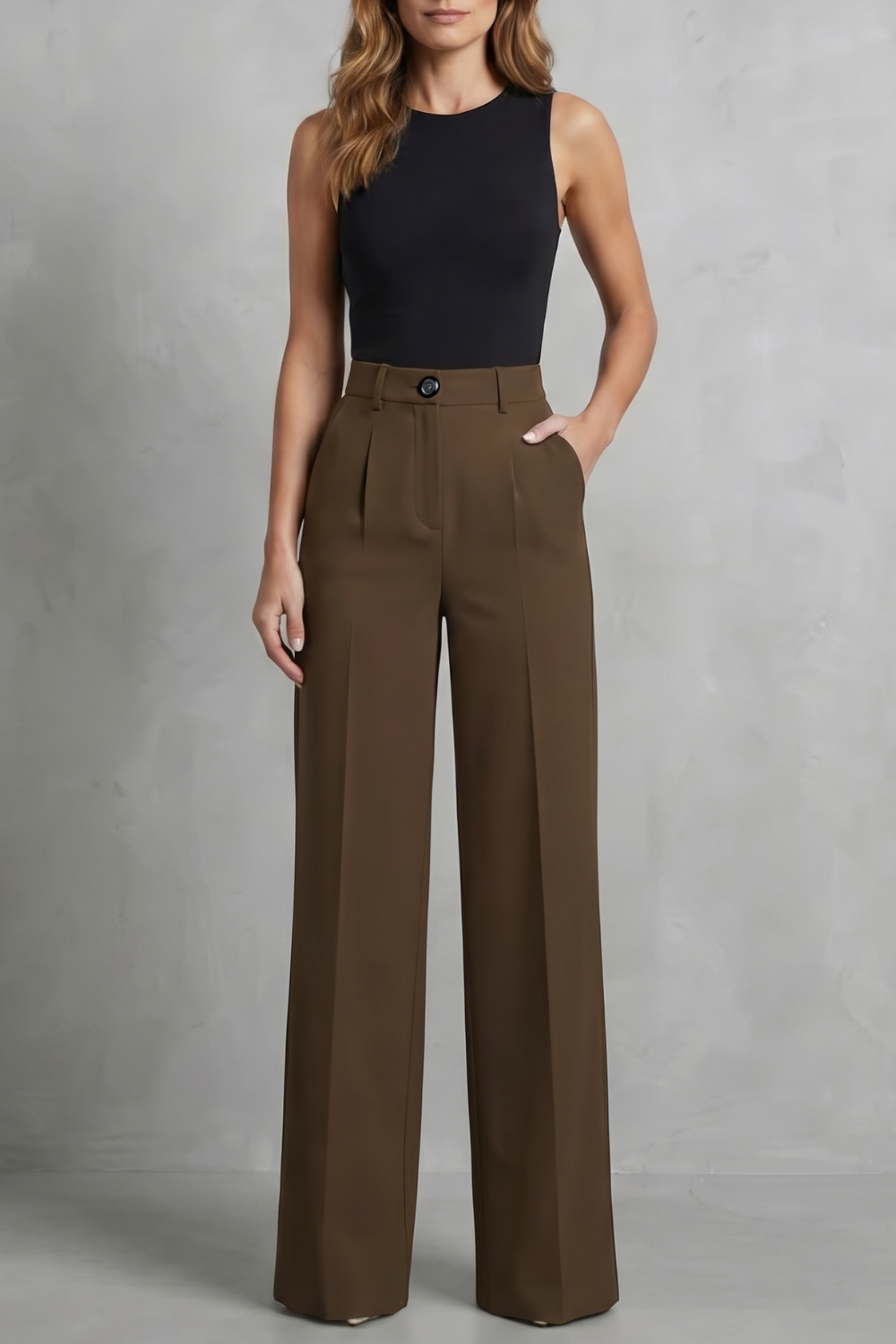 Pantalon Large Femme Elozane – Blanc, Plissé, Taille Haute