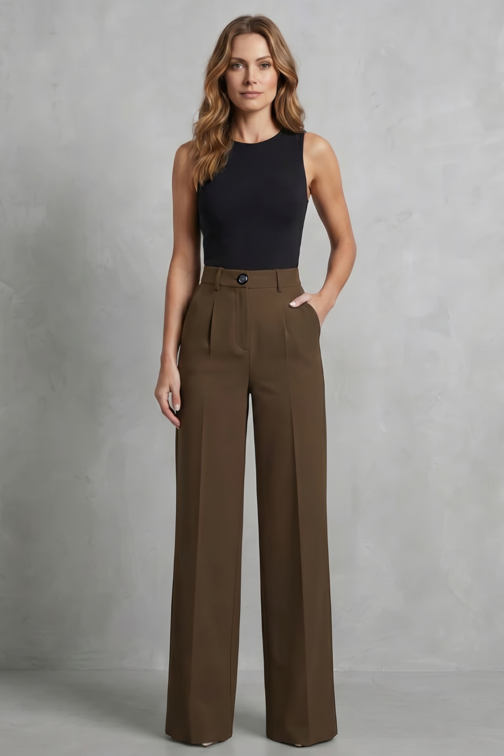 Pantalon Large Femme Elozane – Blanc, Plissé, Taille Haute