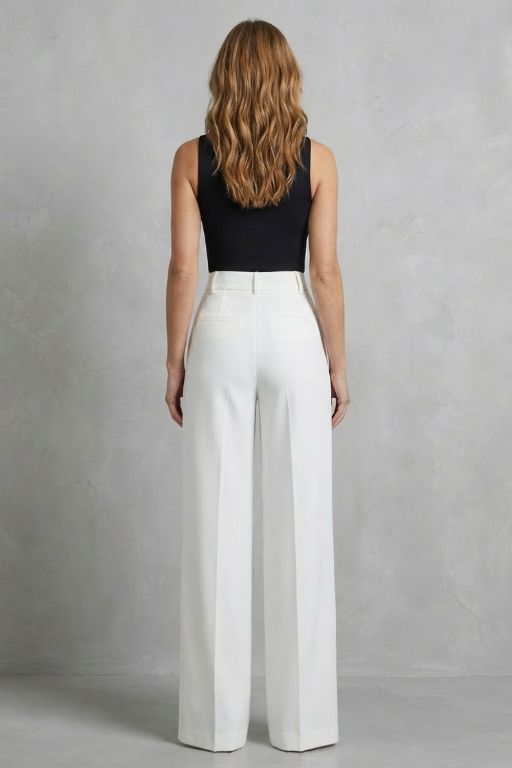Pantalon Large Femme Elozane – Blanc, Plissé, Taille Haute