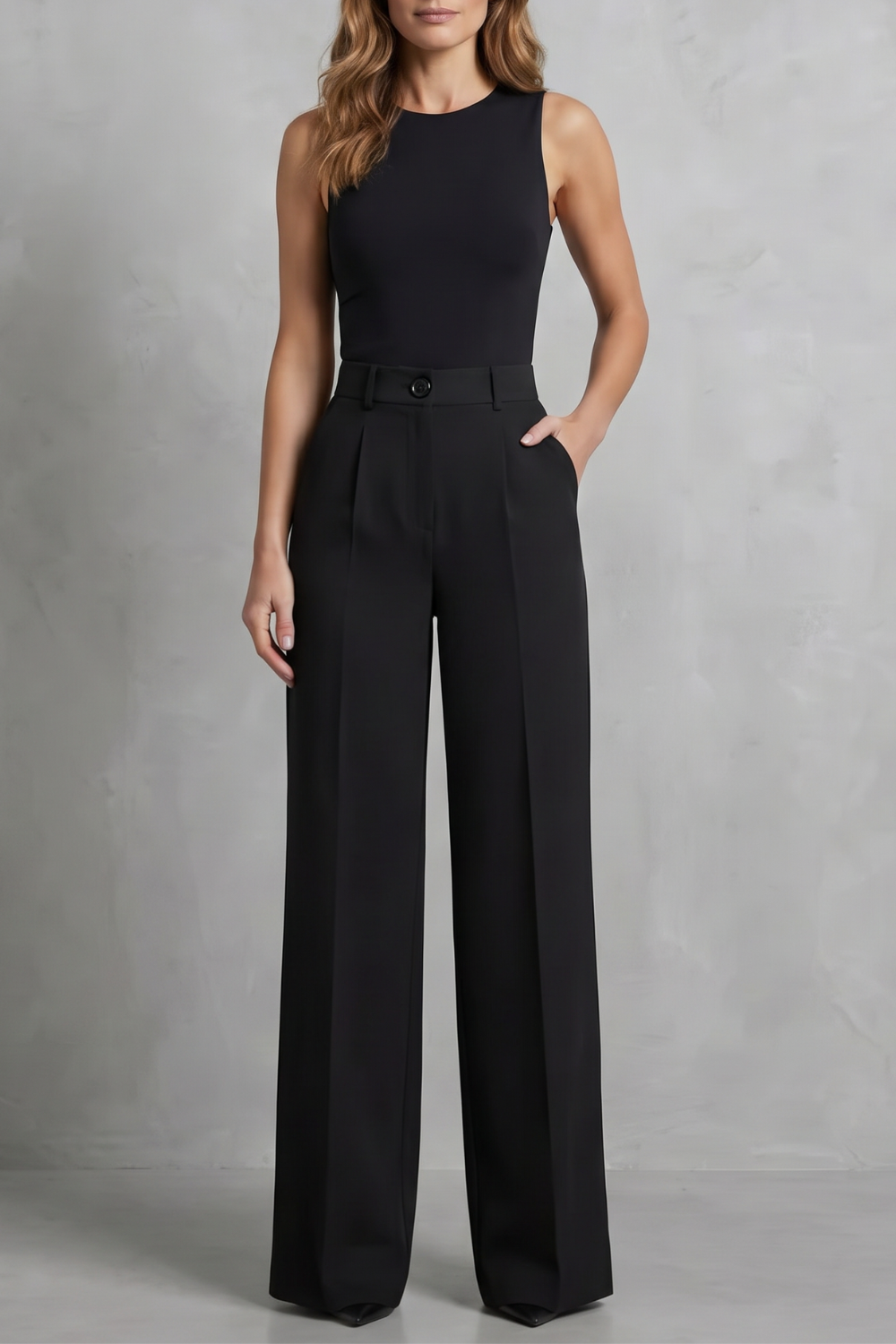 Pantalon Large Femme Elozane – Blanc, Plissé, Taille Haute