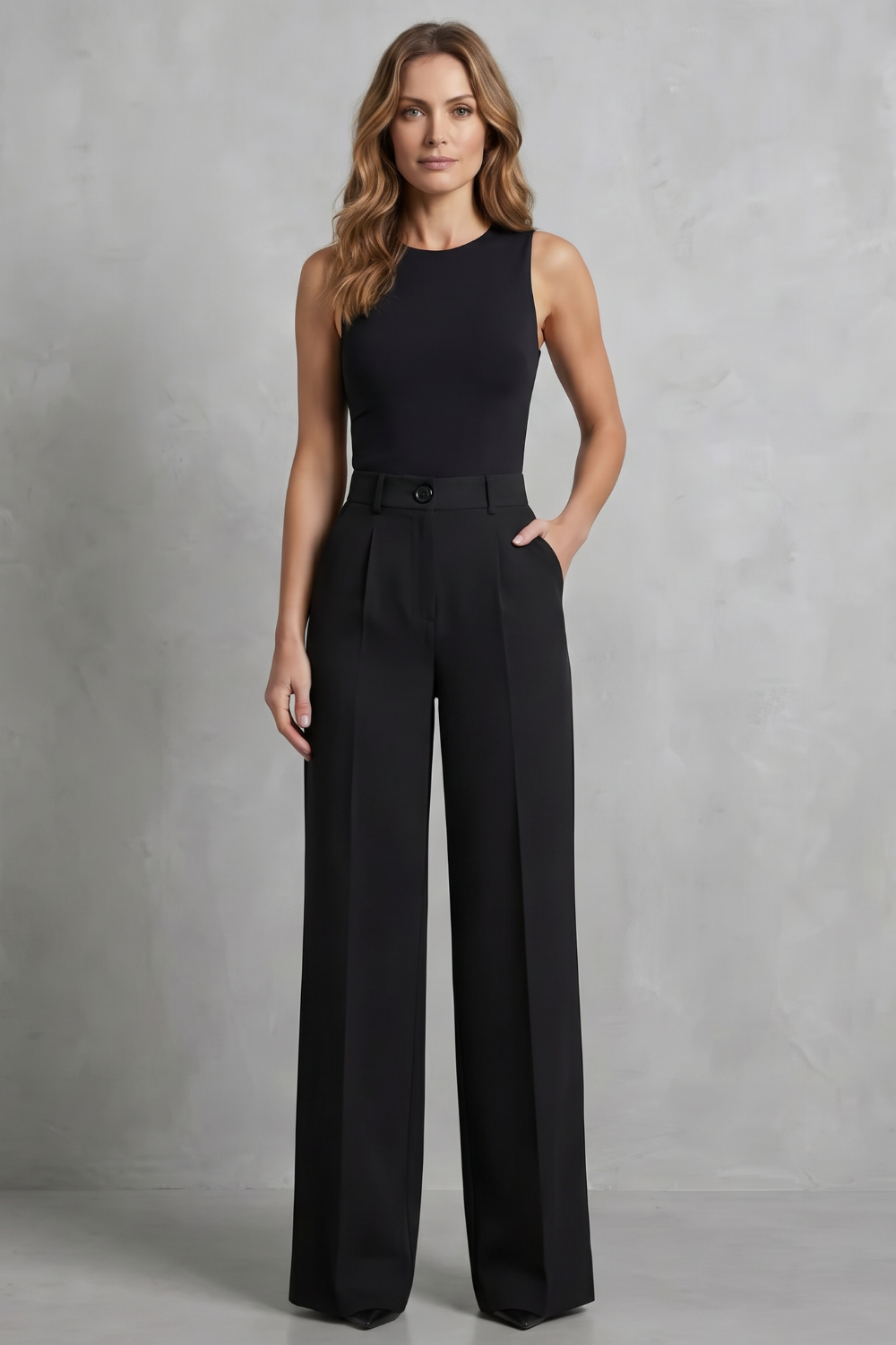 Pantalon Large Femme Elozane – Blanc, Plissé, Taille Haute