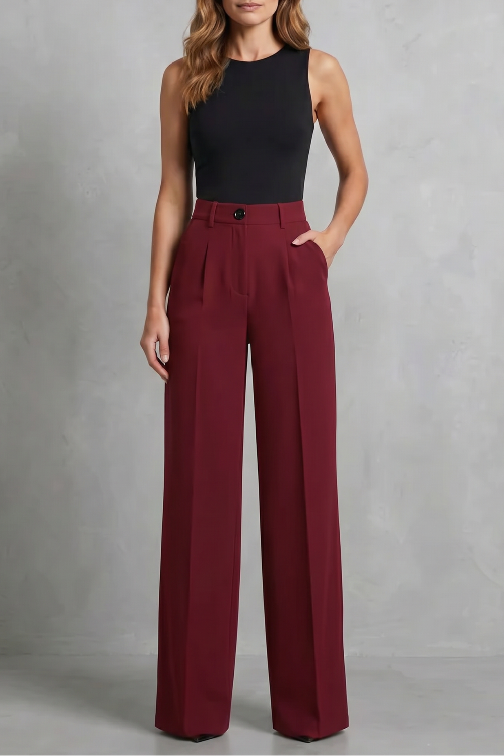 Pantalon Large Femme Elozane – Blanc, Plissé, Taille Haute