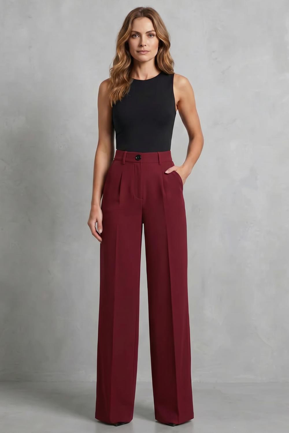 Pantalon Large Femme Elozane – Blanc, Plissé, Taille Haute