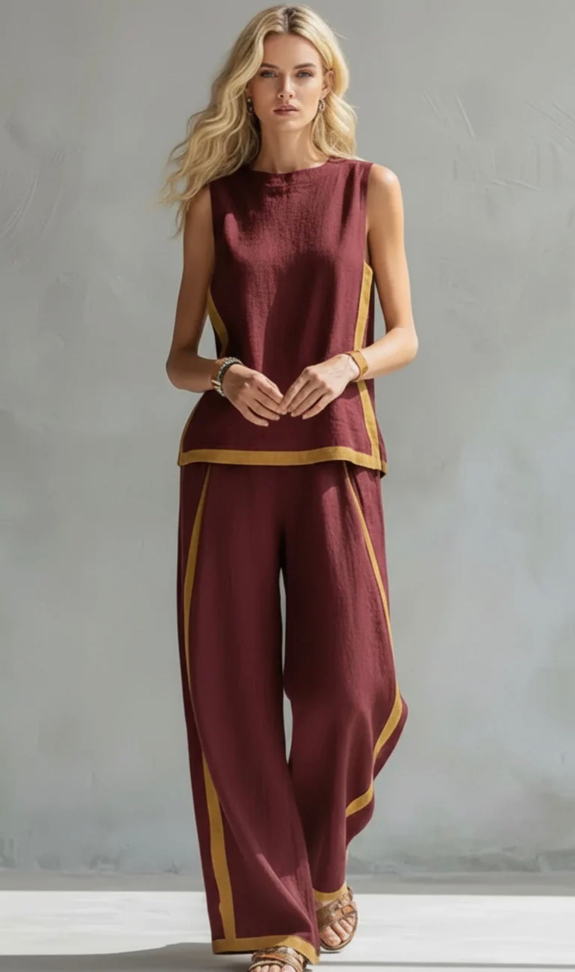 Tavindra - Ensemble Élégant Coton Lin Femme – Haut Sans Manches & Pantalon Large