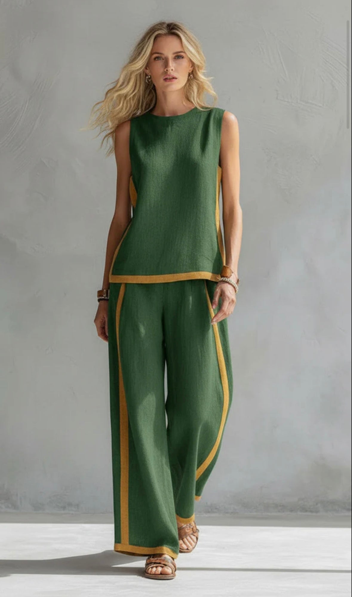 Tavindra - Ensemble Élégant Coton Lin Femme – Haut Sans Manches & Pantalon Large