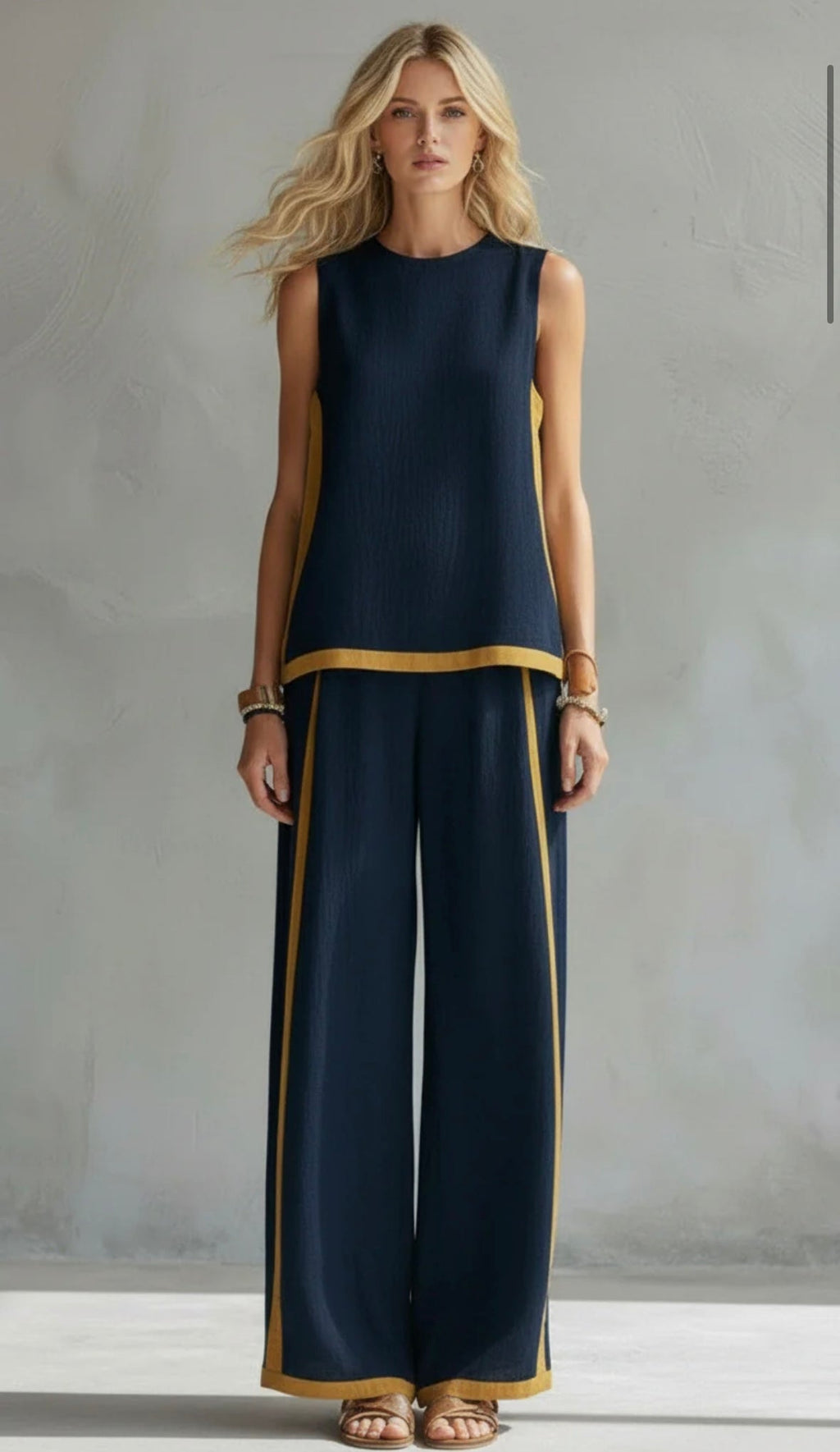 Tavindra - Ensemble Élégant Coton Lin Femme – Haut Sans Manches & Pantalon Large