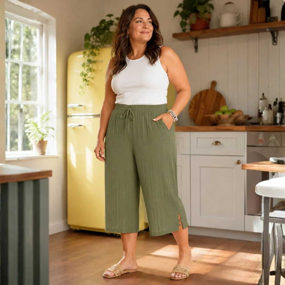Pantalon Capri Femme Velora – Côtelé, Grande Taille 1XL-5XL