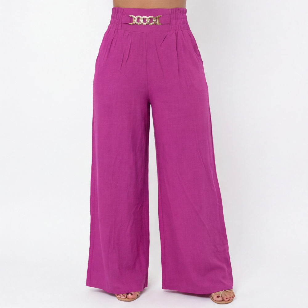 Pantalon large taille haute Florena™ avec accent en chaîne