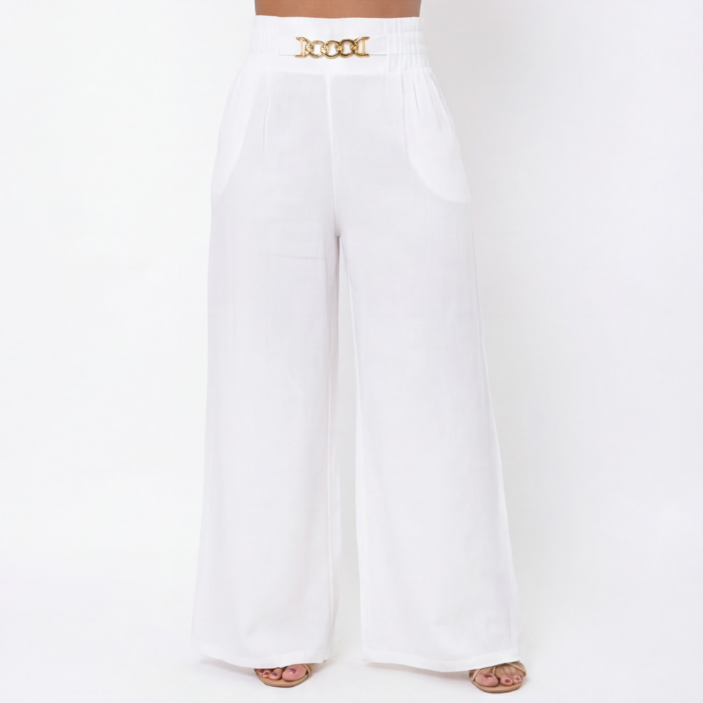 Pantalon large taille haute Florena™ avec accent en chaîne