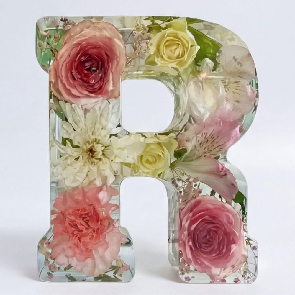 Florenza – Lettre lumineuse en résine florale personnalisée