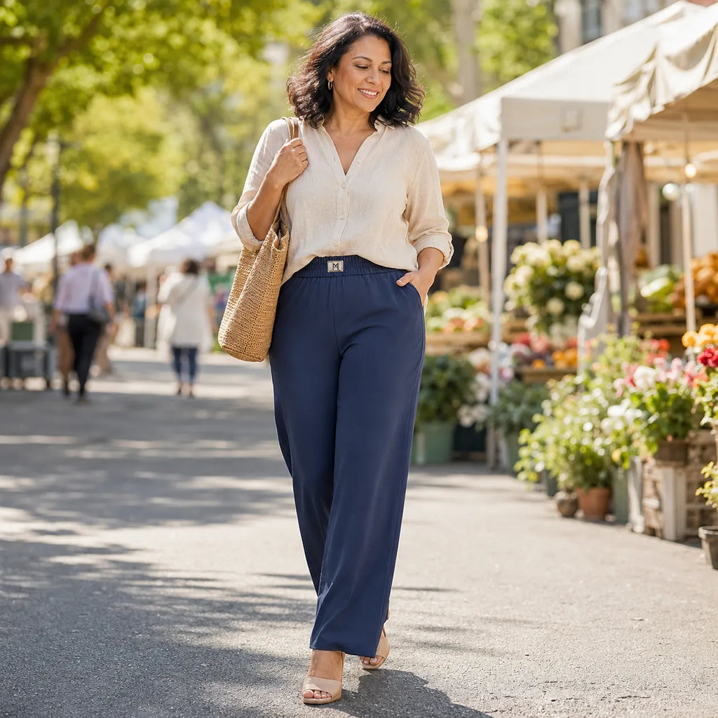 Pantalon Large Femme Velora – Taille Haute, à Enfiler