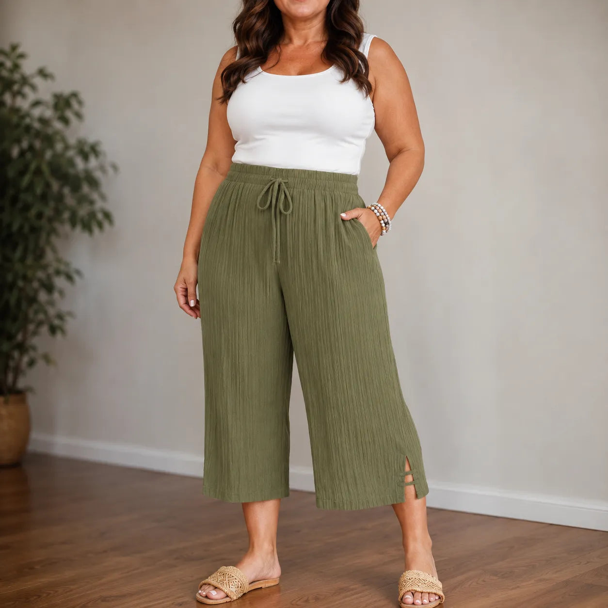 Pantalon Capri Femme Velora – Côtelé, Grande Taille 1XL-5XL