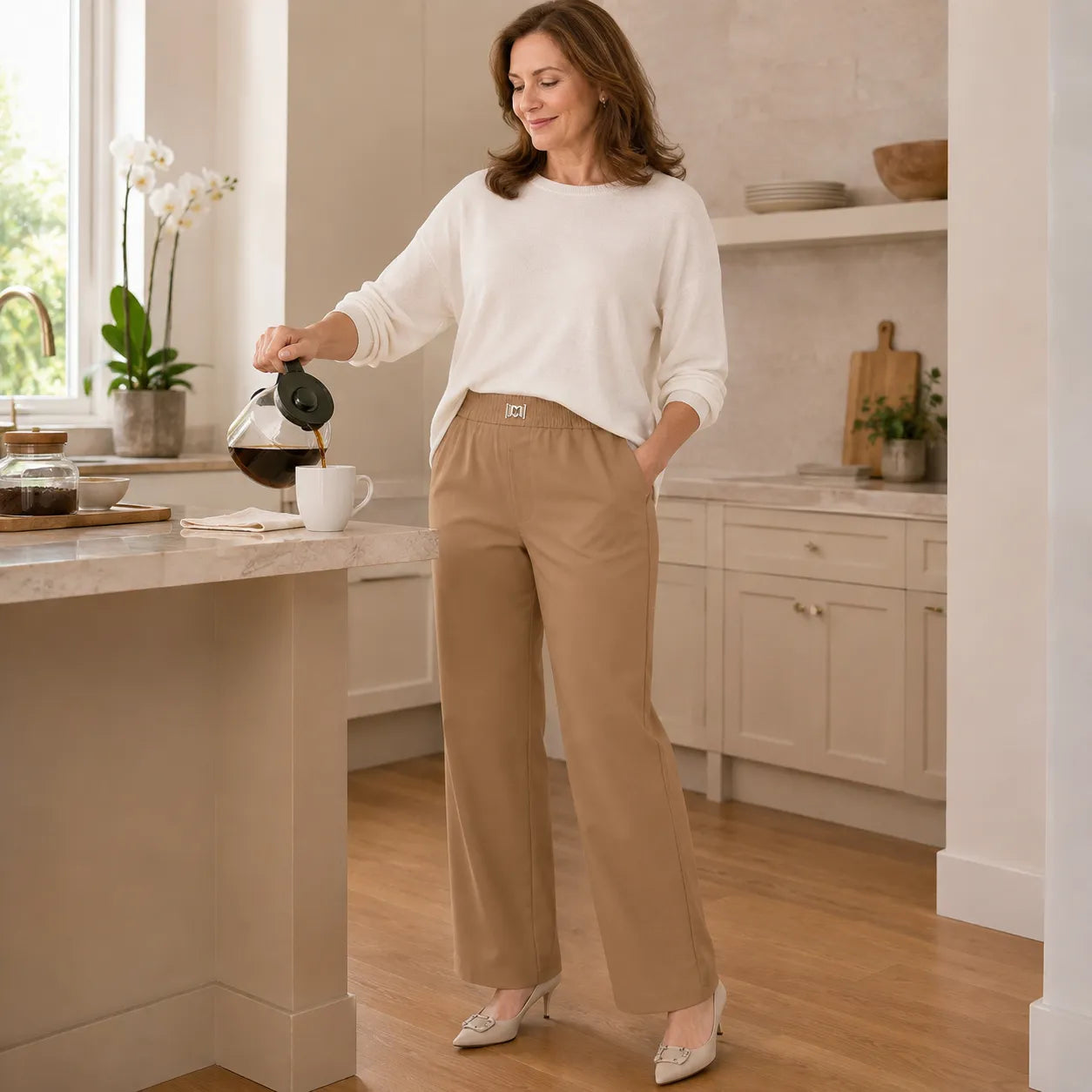 Pantalon Large Femme Velora – Taille Haute, à Enfiler