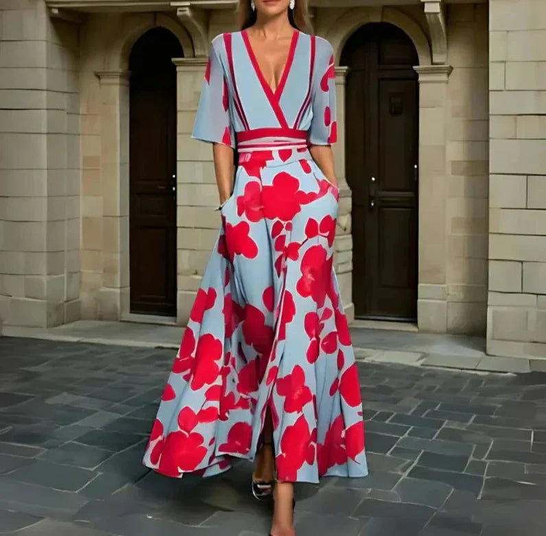 Robe Longue Imprimée Femme Coupe Fluide Taille Marquée Tissu Léger Usage Quotidien