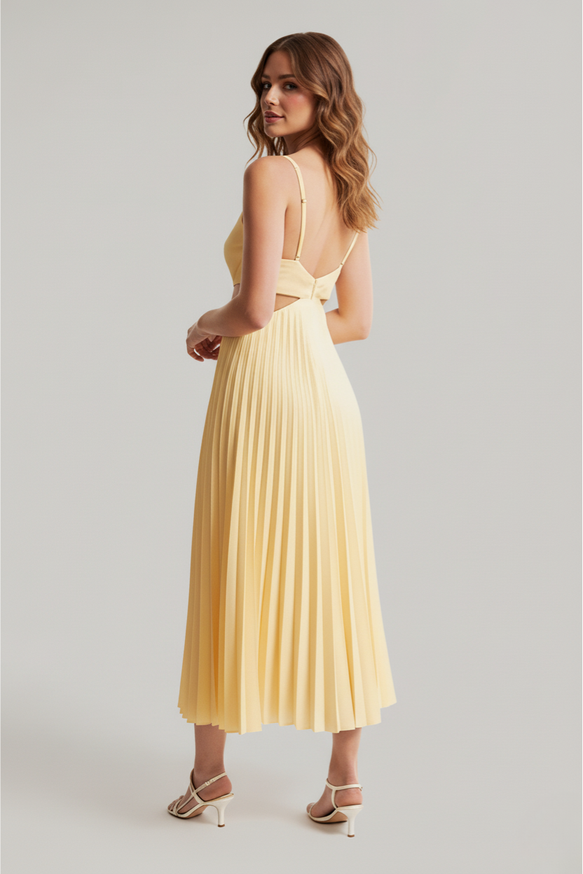 Robe Midi Plissée Élégante pour Invité de Mariage de Luna