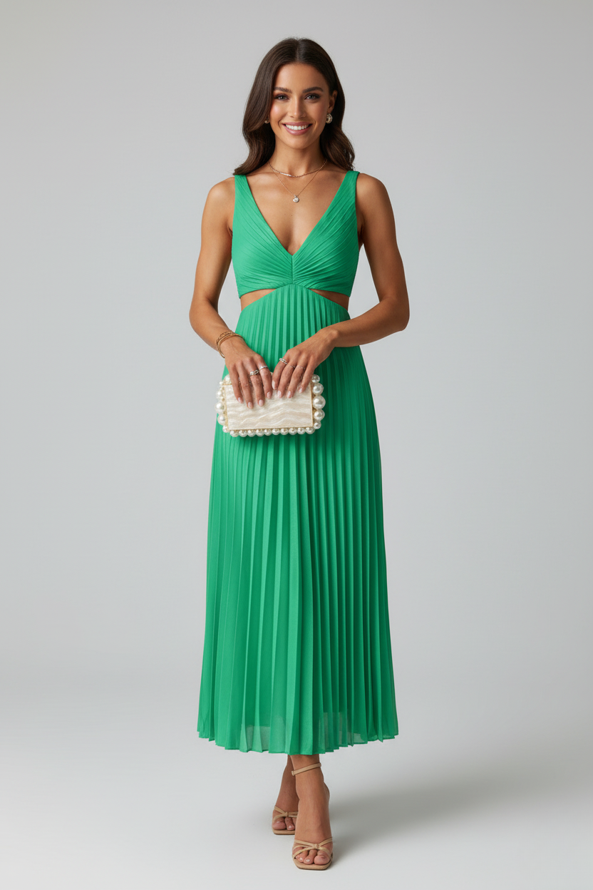 Robe Midi Plissée Élégante pour Invité de Mariage de Luna