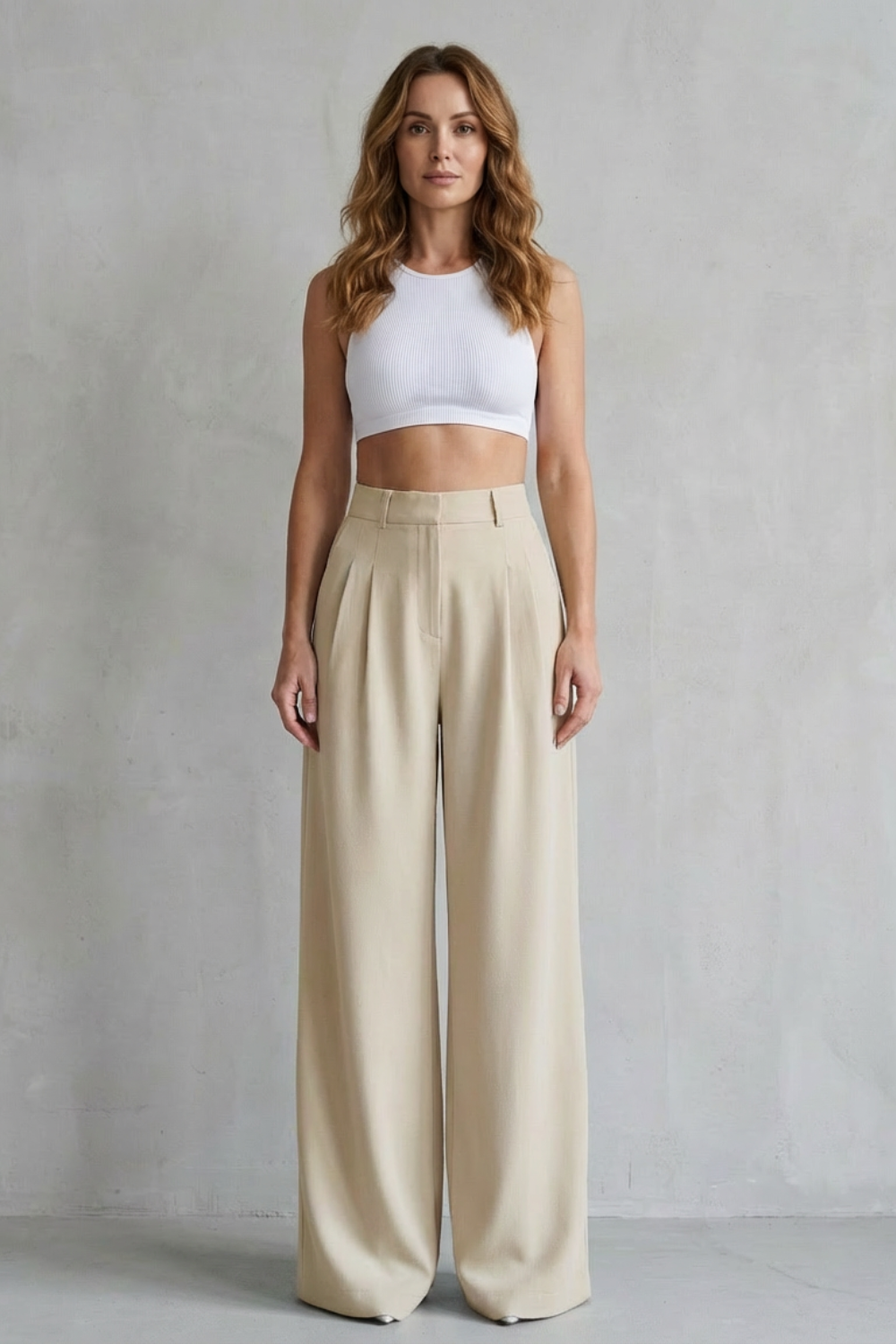 Pantalon Large Femme Lunévia – Bleu Ciel, Taille Haute, Drapé
