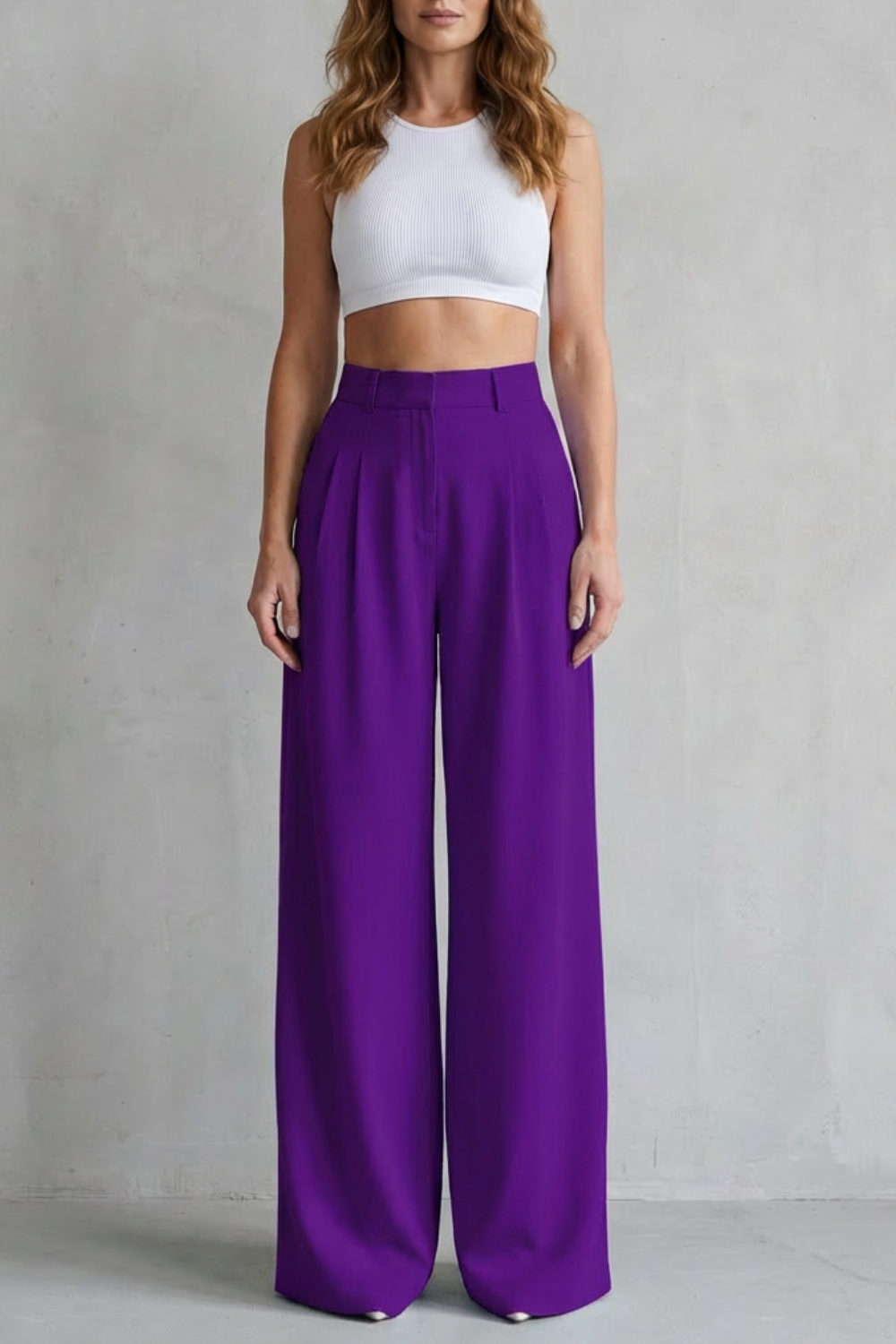Pantalon Large Femme Lunévia – Bleu Ciel, Taille Haute, Drapé