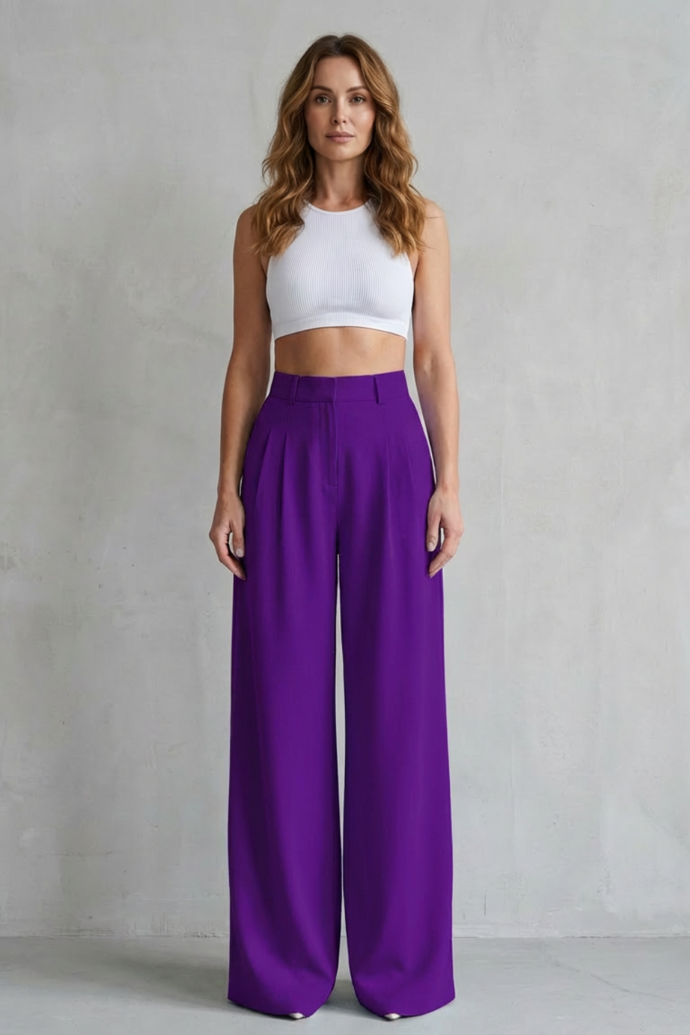 Pantalon Large Femme Lunévia – Bleu Ciel, Taille Haute, Drapé