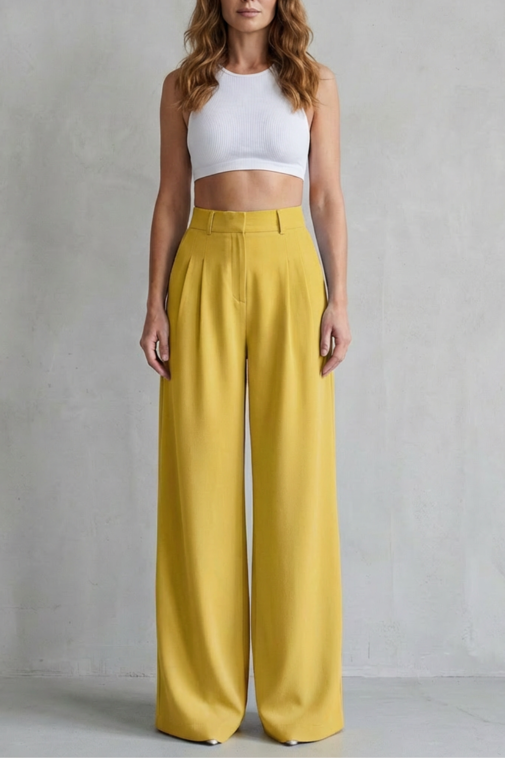 Pantalon Large Femme Lunévia – Bleu Ciel, Taille Haute, Drapé