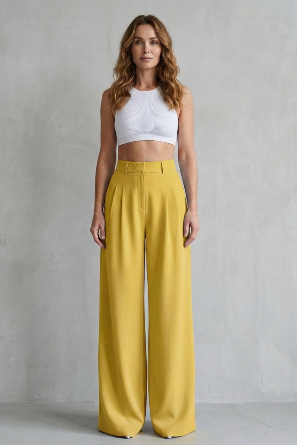 Pantalon Large Femme Lunévia – Bleu Ciel, Taille Haute, Drapé