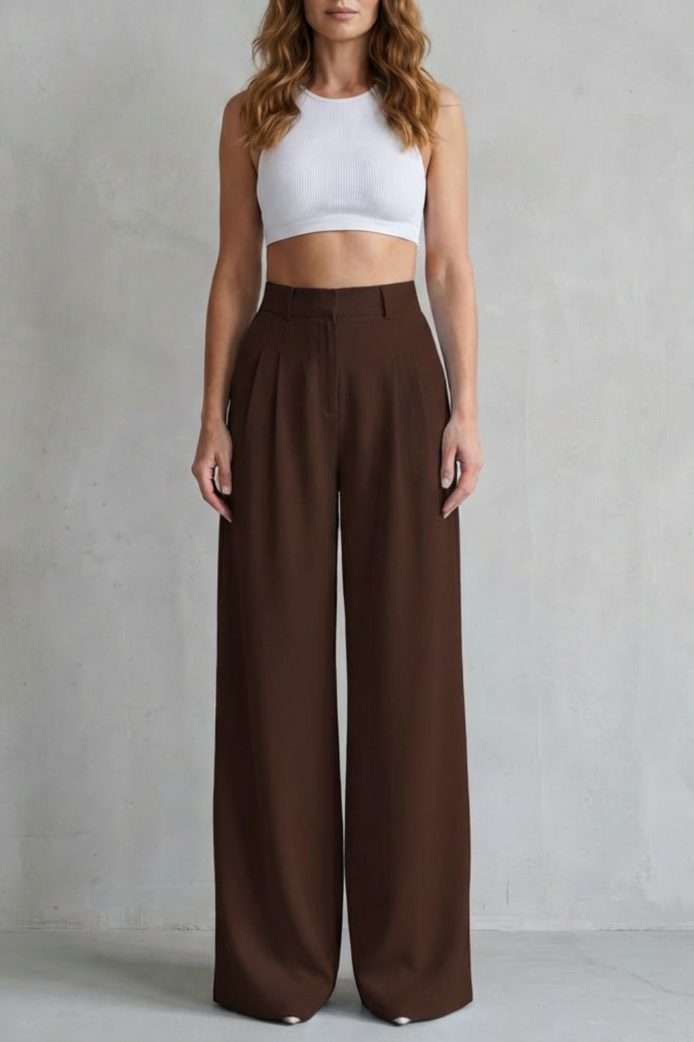 Pantalon Large Femme Lunévia – Bleu Ciel, Taille Haute, Drapé