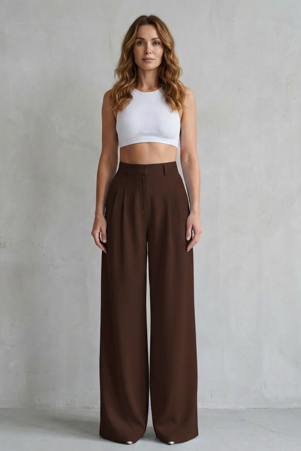Pantalon Large Femme Lunévia – Bleu Ciel, Taille Haute, Drapé