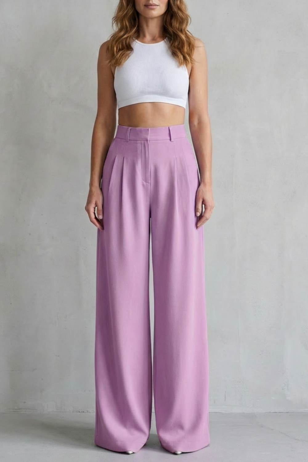 Pantalon Large Femme Lunévia – Bleu Ciel, Taille Haute, Drapé