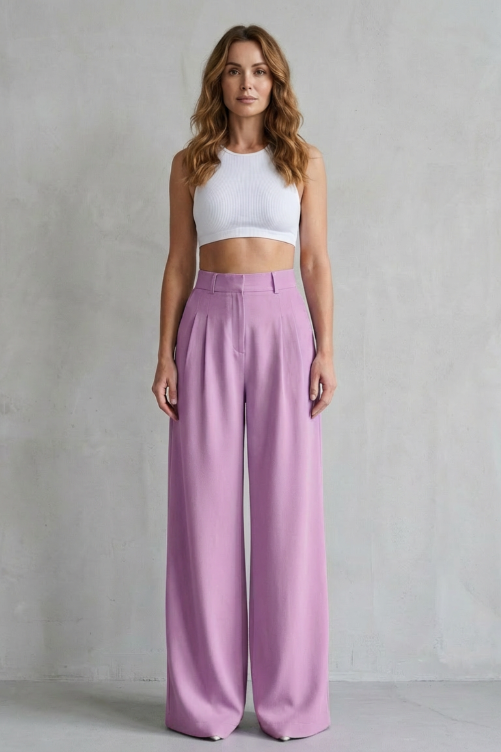 Pantalon Large Femme Lunévia – Bleu Ciel, Taille Haute, Drapé