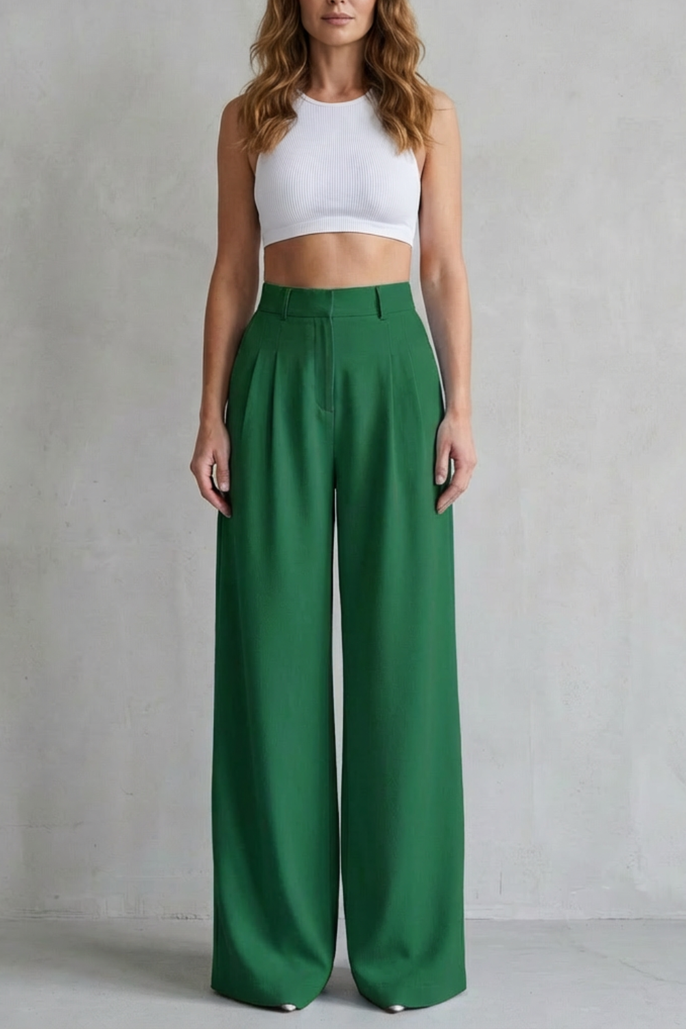 Pantalon Large Femme Lunévia – Bleu Ciel, Taille Haute, Drapé