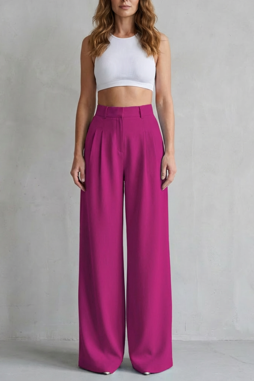 Pantalon Large Femme Lunévia – Bleu Ciel, Taille Haute, Drapé